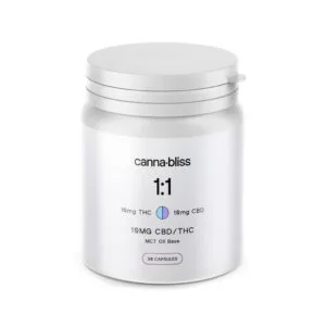 Canna Bliss 1:1 Capsules – 10mg THC/CBD (30 pack)
