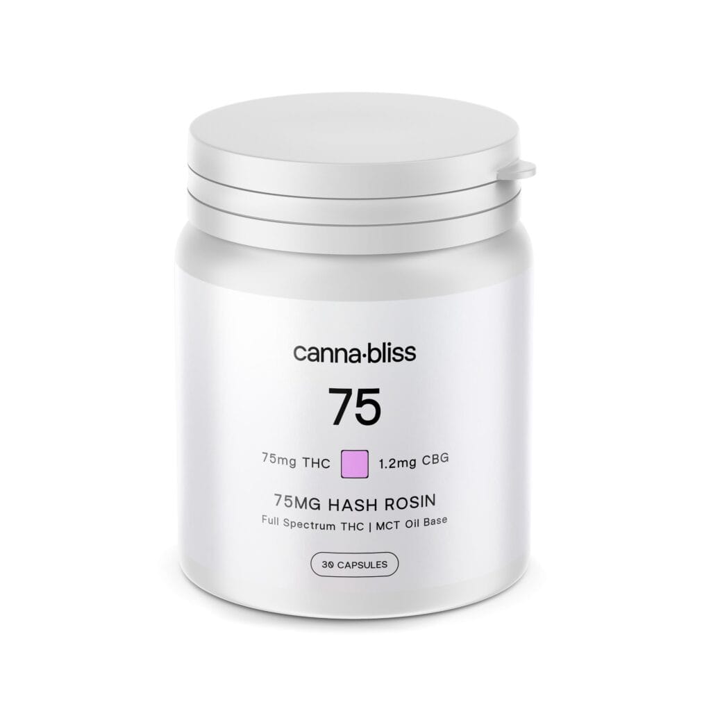 Canna Bliss Live Hash Rosin Capsules – 75mg THC (30 Pack)